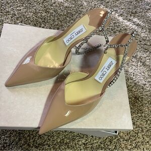 Jimmy Choo heels Saeda 85 patent leather slingback pumps Ballet Pink size 39